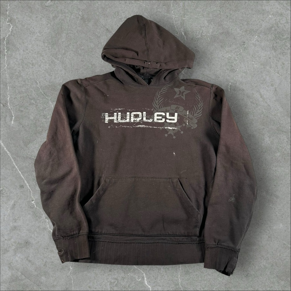 Hurley Hoodie Mens Medium‎ Brown Y2K Surf Skater Grunge 00s Pullover Sweatshirt